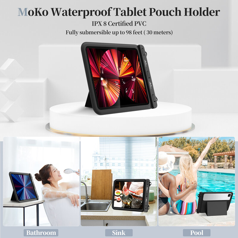 Waterproof Tablet Case for iPad 10th, iPad Pro 11 2022, iPad Air 5/4/3/2 Stand Holder Dry Bag for Bathroom Kitchen Stand Pouch