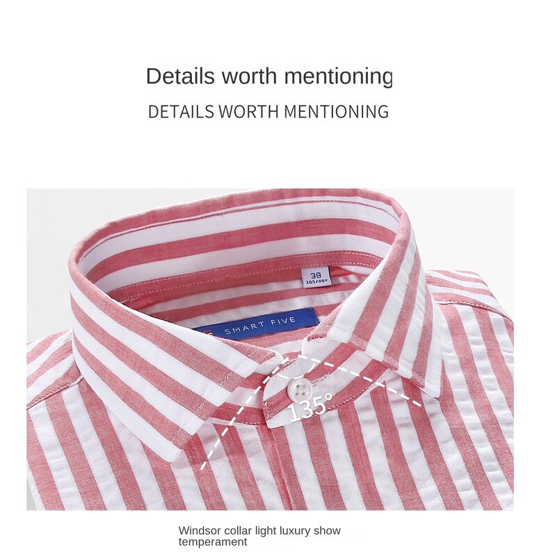 Camisa a rayas con cuello de cinco Windsor para hombre, esmoquin de boda, 100% algodón, manga larga, ajustada, color rojo y azul