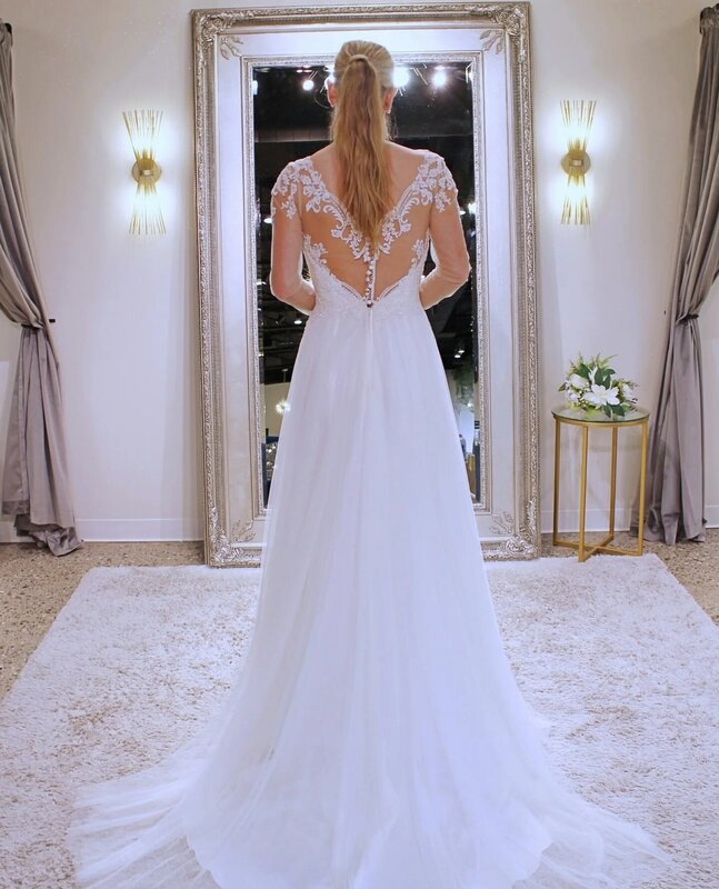 Profundo V-Neck A linha vestido de casamento do laço, vestidos de noiva sexy, vestidos plus size, Country Garden, branco, ZJ06, 2023
