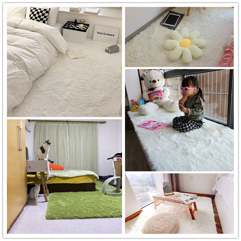 White Fluffy Hall Carpet Modern Living Room Bedroom Home Decor Large Mats Thickened Non-Slip Girl Children's Room Pink Furry Rug