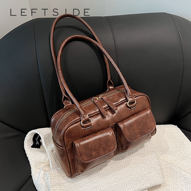 LEFTSIDE 여성용 소형 더블 포켓 숄더백, 2023 새로운 패션 트렌드 디자이너 겨드랑이 가방, 여성 핸드백 및 지갑