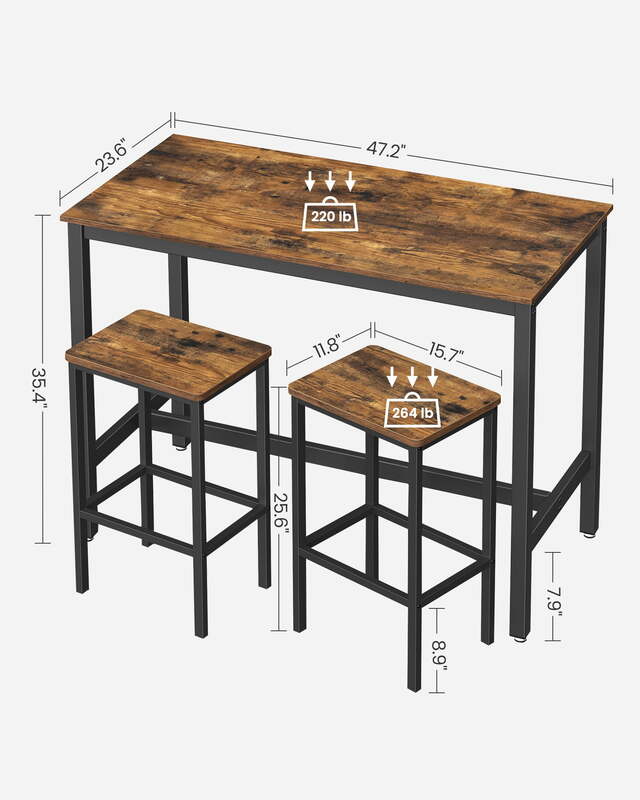 Set meja Bar 3 buah, Meja Pub kayu dengan 2 bangku Bar, Set meja makan tinggi meja