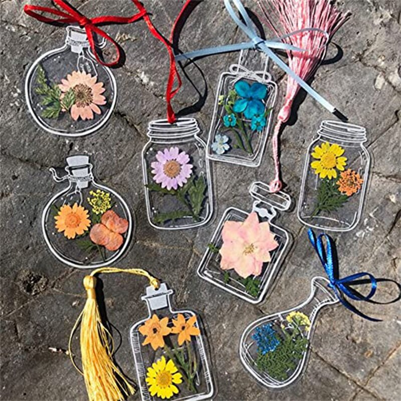 Transparente Secas Flor Bookmark Garrafa, Fit Criança do sexo feminino Graduação, DIY Dried Flower Bookmarks