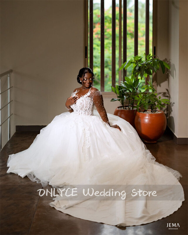Женское свадебное платье, винтажное кружевное платье в африканском стиле с вуалью, бусинами и длинными рукавами, сексуальное платье невесты