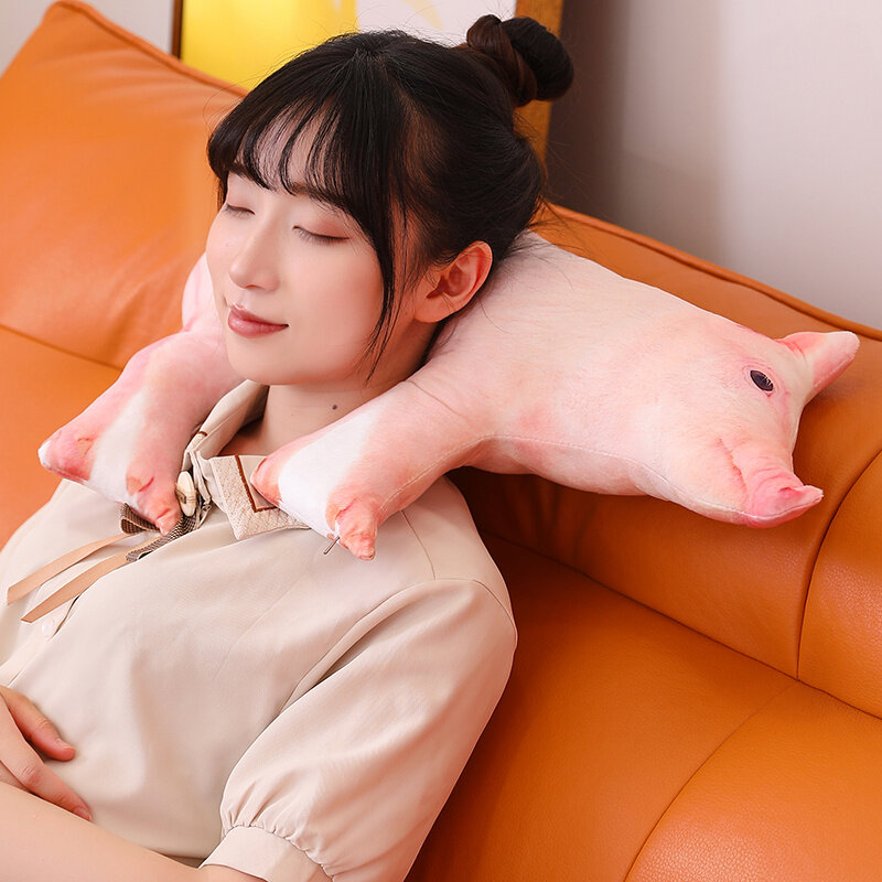 Almohada de peluche de cerdo de simulación 3D, muñeco de cerdito de la vida Real, almohada de cuello divertida, cojín de espalda suave, regalos de decoración de sofá, 1PC