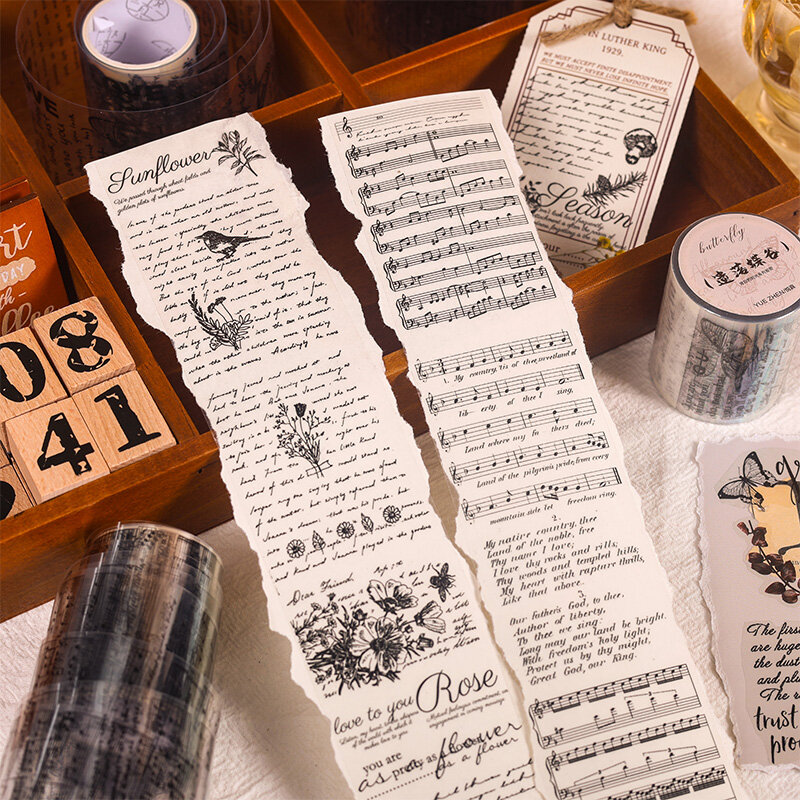 Yoofun 5x300cm Vintage Englisch schreiben Texte Buchstaben Wald Haustier Band Retro-Stil Scrap booking Journal Masking Tape
