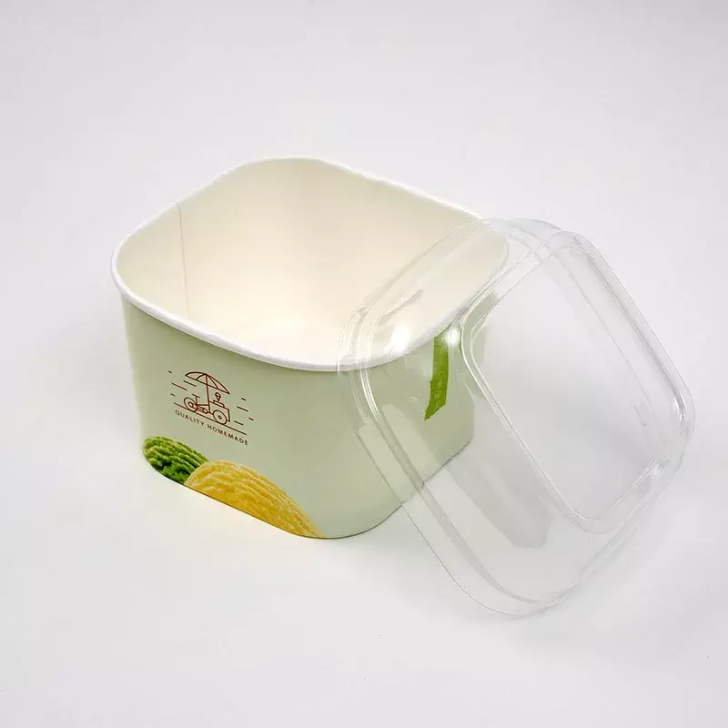 Filles à glace carré personnalisé 150ml, bol en papier pour poulet avec couvercle personnalisé