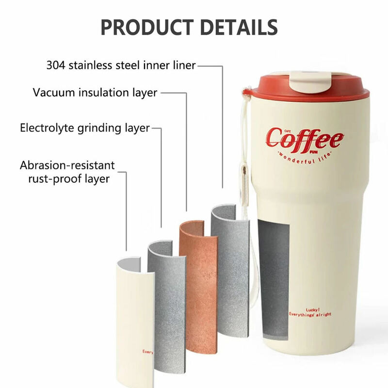 Double Stainless Steel Coffee Mug Wtih Rope Portable Car Thermos Mug Vacuum Flask Travel Tumbler