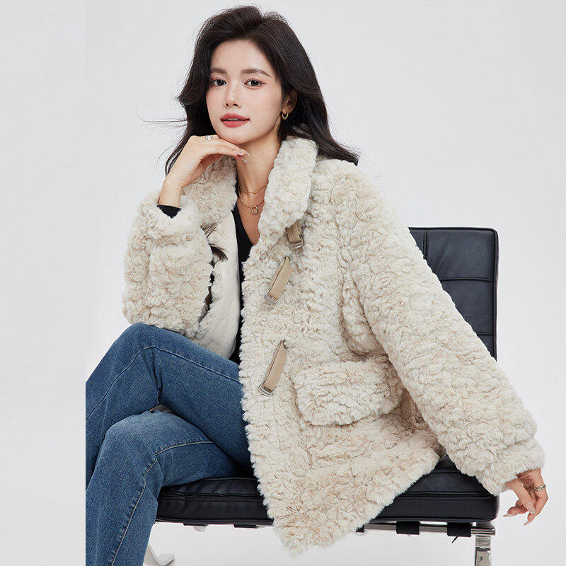 Jaket wanita Korea longgar, mantel tebal longgar kasual nyaman Retro longgar gaya Korea