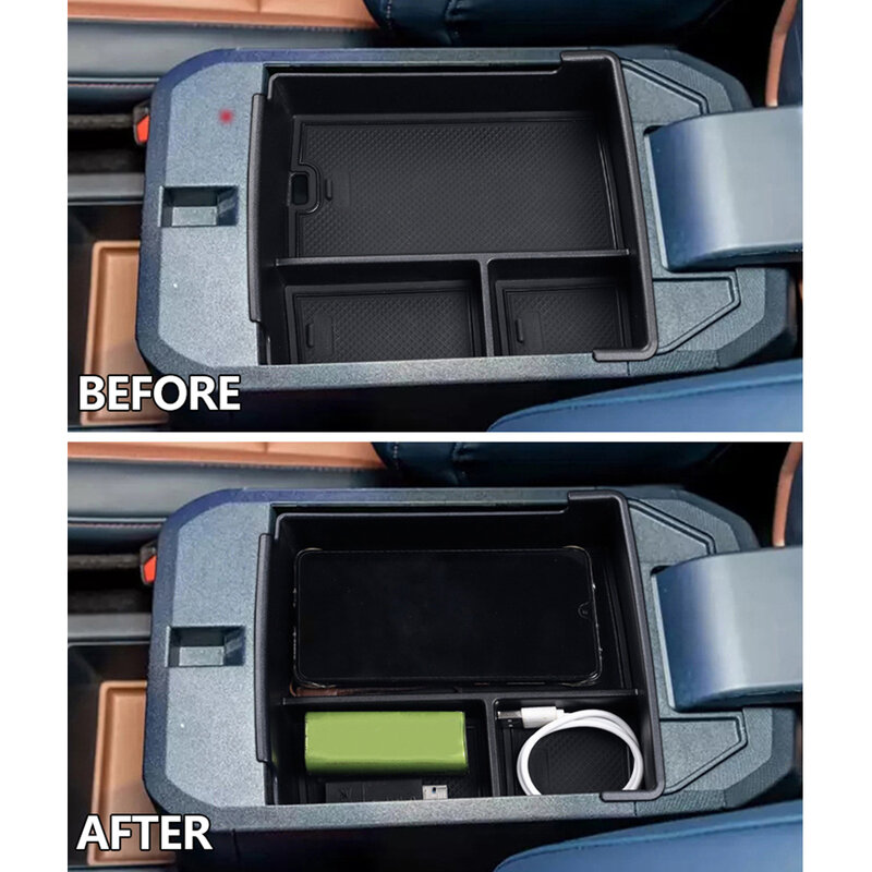 Caja de almacenamiento para el Interior del coche, compartimento central delantero, reposabrazos, bandeja organizadora, plástico negro, apto para Ford Maverick 2022, 2023, 2024