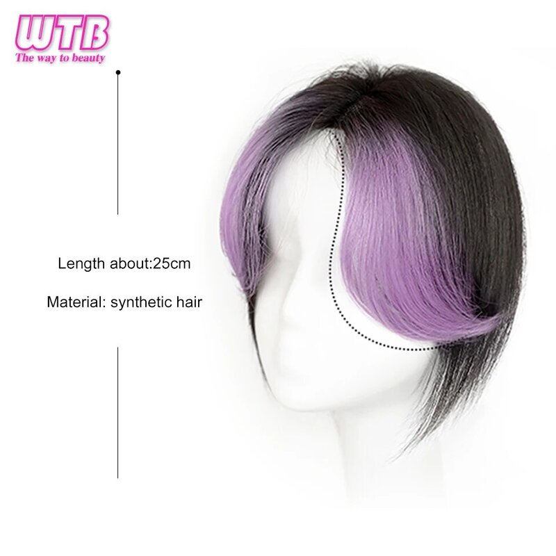 WTB Wig poni sintetis wanita, Wig bersinar merah muda/ungu, penutup alami poni putih