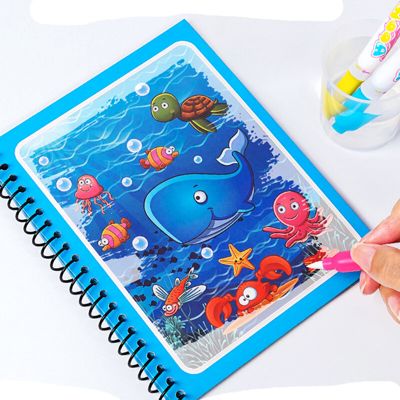 Mainan Montessori Buku Gambar Air Ajaib Buku Mewarnai Dapat Digunakan Kembali Lukisan Gambar Mainan Sensorik Pendidikan Awal Mainan untuk Anak-anak