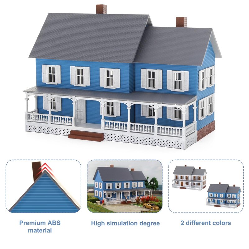 Evemodel-Maison modèle de village à échelle 00, bâtiment à deux étages avec porche pour trains miniatures, JZ8707B