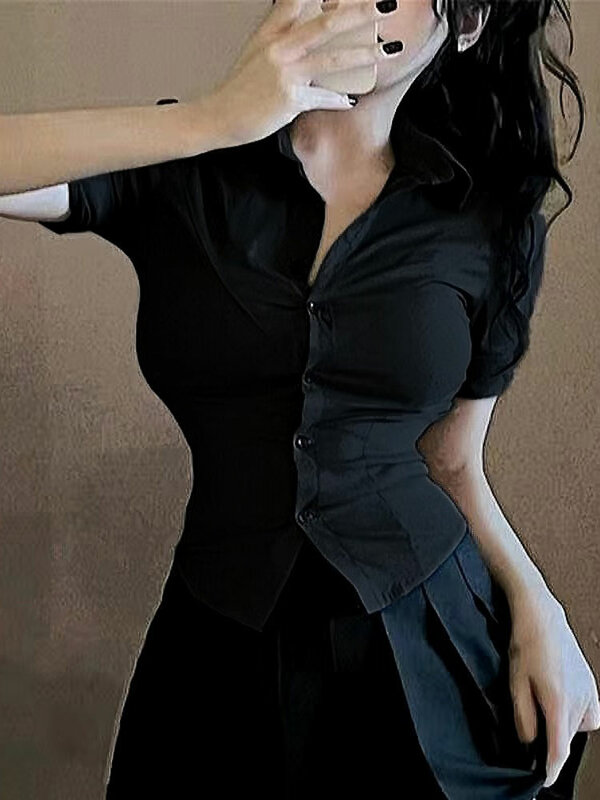 Mode Frau Bluse elastischen schlanken Körper sexy Frauen hemd koreanische Sommerkleid ung Streetwear Kurzarm hemden jetzt neu