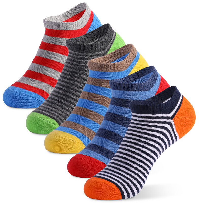 Homens e mulheres Low Cut Socks, cor sólida, listra, respirável, algodão, curto, engraçado, tornozelo, esporte, mulheres, 5 pares