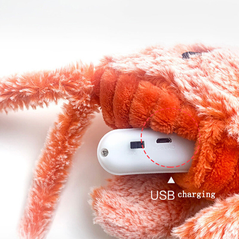 Pengisi daya USB hewan peliharaan gravitasi lompat udang simulasi hewan bulu Lobster mainan kucing Smart Tap Trigger kain penutup dapat dicuci