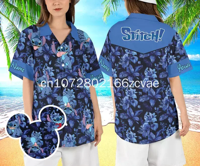 디즈니 스티치 바캉스 하와이안 셔츠 남녀공용, 단추 업 하와이안 셔츠, 패션 비치 반팔 셔츠, 2024 신상