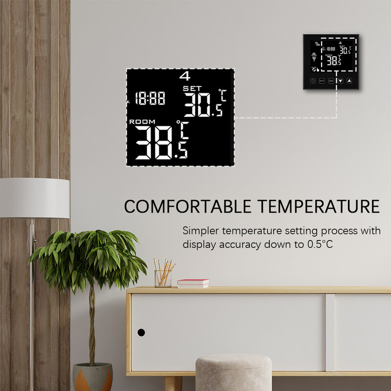 벽 마운트 와이파이 스마트 온도조절기 LCD 디스플레이 터치 스크린, 전기 바닥 난방 수온 리모컨, 온도조절기