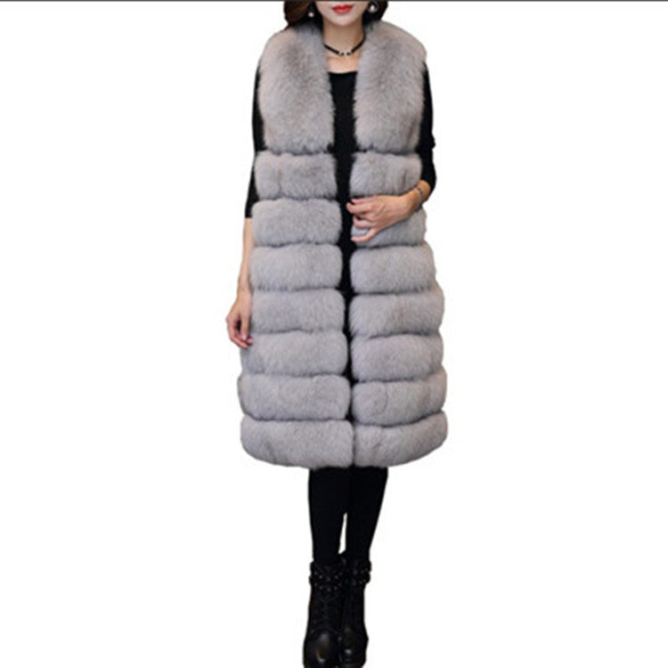 Chaleco sin mangas extendido para mujer, abrigo de zorro de imitación, ropa de otoño e invierno, venta al por mayor