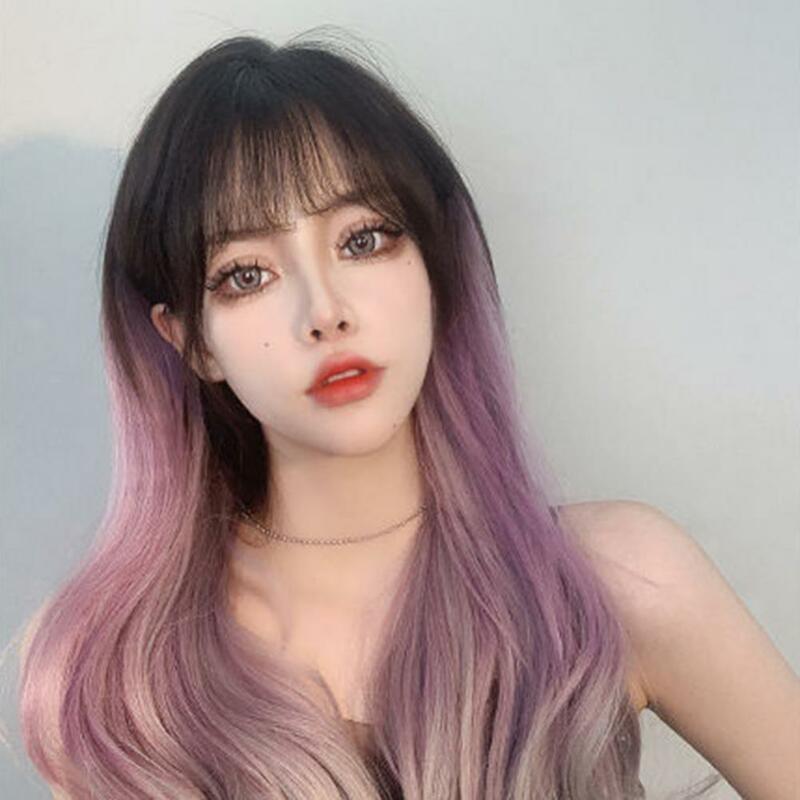 Gradient Purple Hanging Ear Wig Piece Simulation Seamless Extensions Hair One-piece Colored Extensions Long Women Wigs Hairpiece