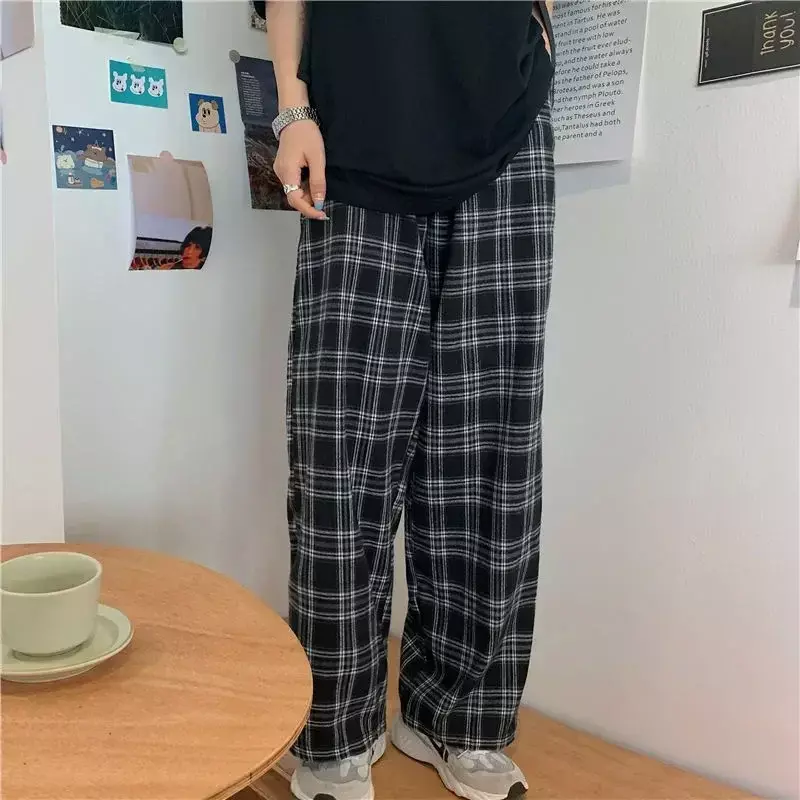 Letnie/zimowe spodnie w kratę męskie S-3XL proste spodnie na co dzień dla mężczyzn/kobiet spodnie hip-hopowe Harajuku