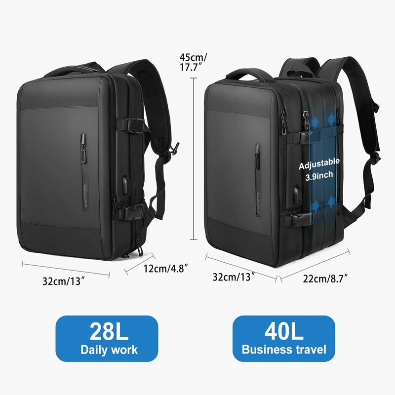Likros tas punggung bisnis pria, ransel Laptop bepergian anti air dapat diperbesar kapasitas besar untuk wisatawan