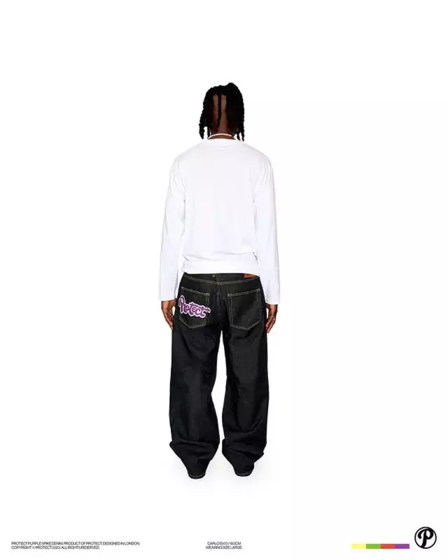 Pakaian jalanan Hip Hop Jeans Y2k Harajuku dicetak Jeans Gotik 2023 celana kaki lebar pinggang tinggi baru celana Denim hitam Pria Wanita