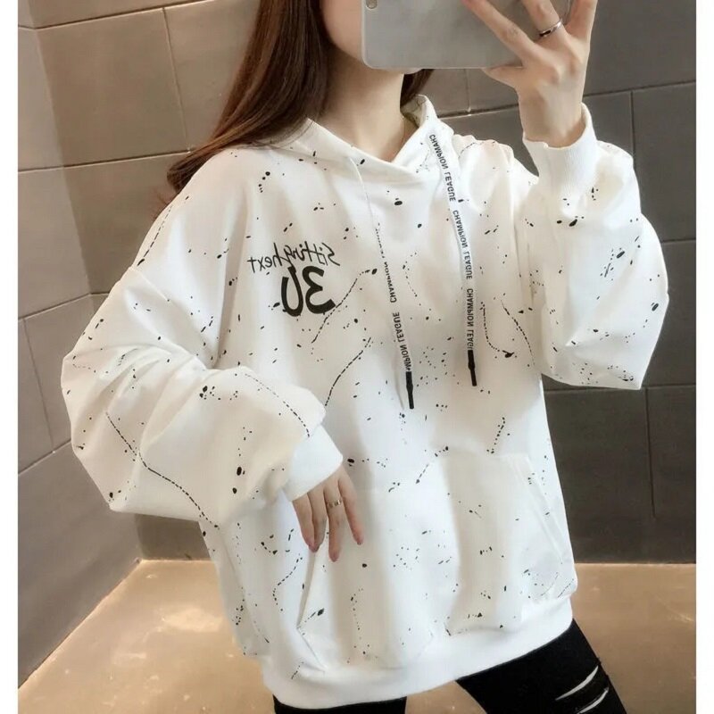 Spring Autumn Hoodies Womens Clothing 2024 New Hooded Casual Loose Tops Female All-match Fashion Spliced Sweatshirts
