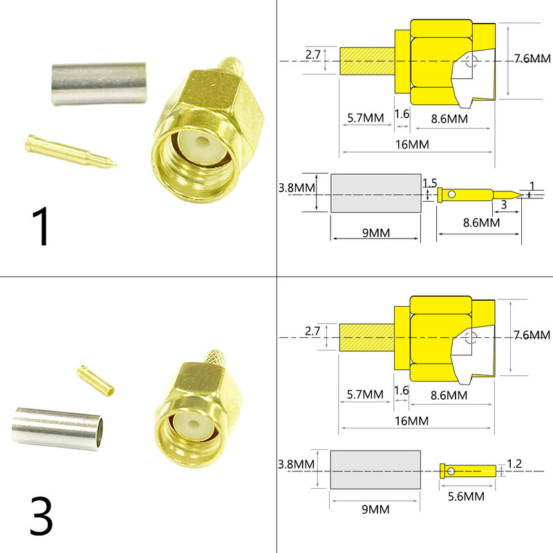 Neue 1- 10PCS SMA Stecker Weibliche Jack /RP RF Coax Crimp Stecker Für LMR100 RG174 RG316 kabel Gerade Vergoldet Adapter