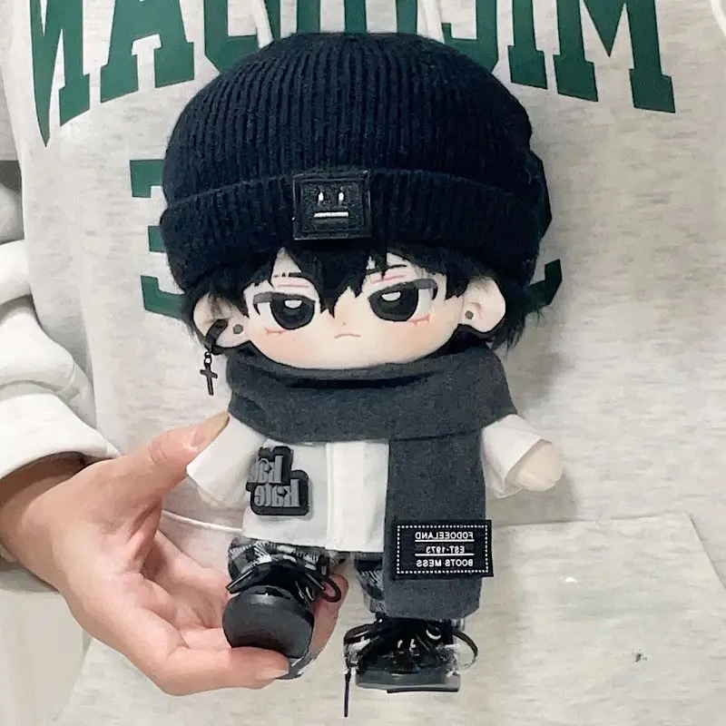 In Stock White Shirt Scarf Black Hat 20cm Plush Doll Clothing Fashion Boy Handsome Clothes Costume Outfit Accessories