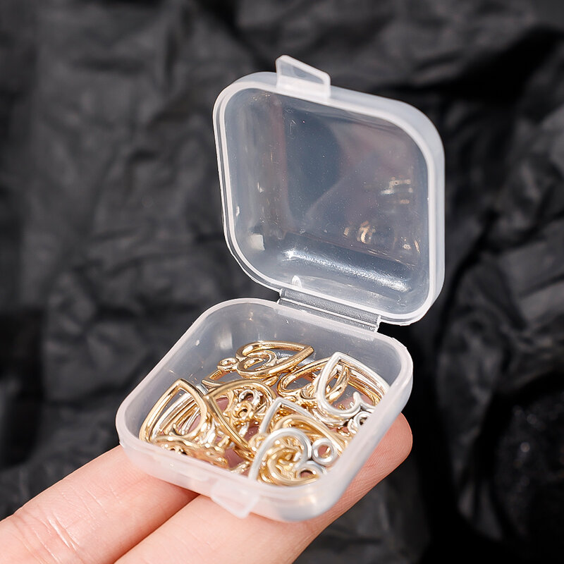 Kwadratowy 3.5cm Mini przezroczysty pojemnik na plastikowy pojemnik do przevhowywania z pudełkami na zawiasach na kolczyki pierścionek małe koraliki etui na guzikiem DIY