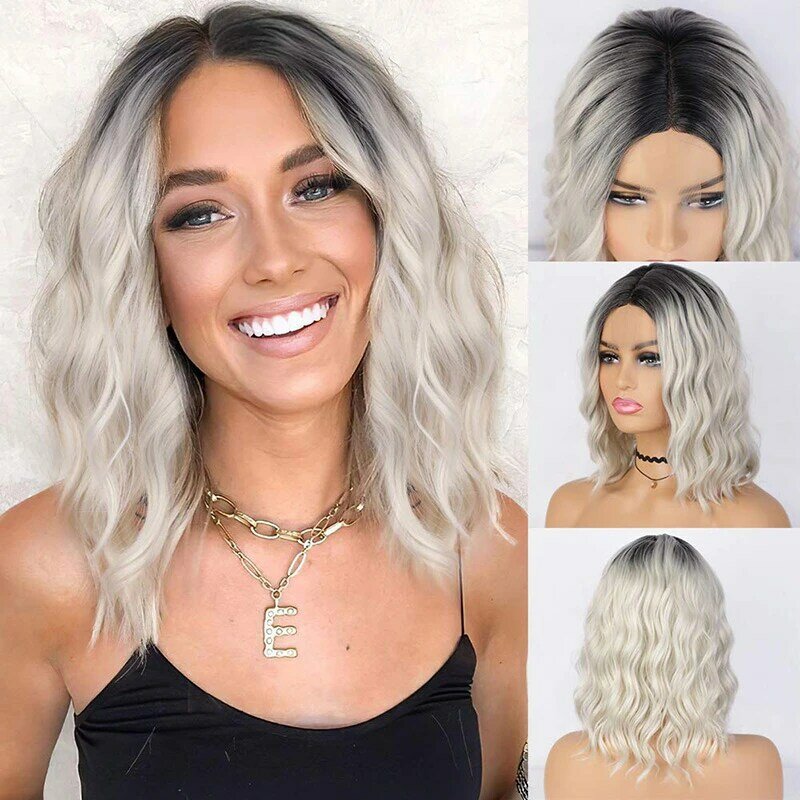 Fashion Short Wave 14inch Wig for Women Synthetic Shoulder Length Middle Part Naturally Bob Pastel Wavy Wigs for Daily Use