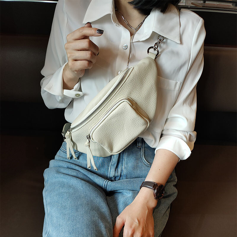 Cintura de couro genuíno de um ombro, bolsa tiracolo pequena de couro, que combina com tudo, tendência de alta qualidade, novo, 2024