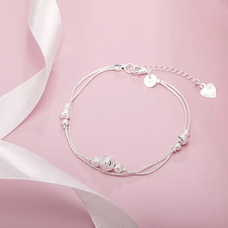 Moda uliczna 925 znaczk srebrny romantyczny szczęśliwe koraliki łańcuszek bransoletka dla kobiet przyjęcie akcesoria ślubne elegancka biżuteria na prezent