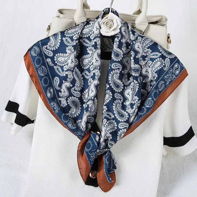 Pañuelo de seda con estampado de cachemir para mujer, Bandana para la cabeza, pañuelo cuadrado de 70x70cm, a la moda