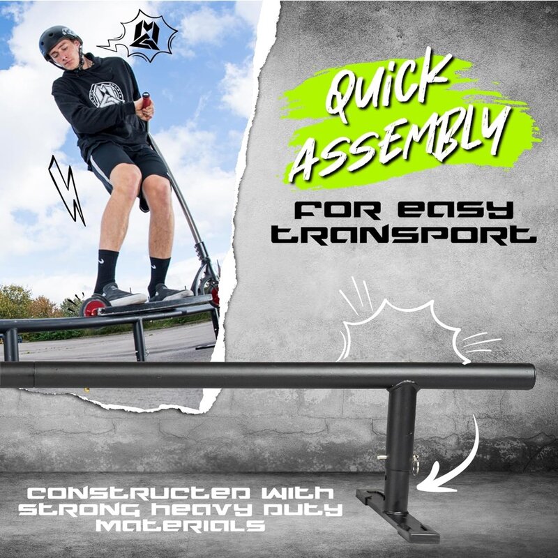 55" Long Flat Bar Skate Rail – Heavy Duty Durable Round Skateboard Pro Scooter or Inline Skate - Adjustable Height - Smooth