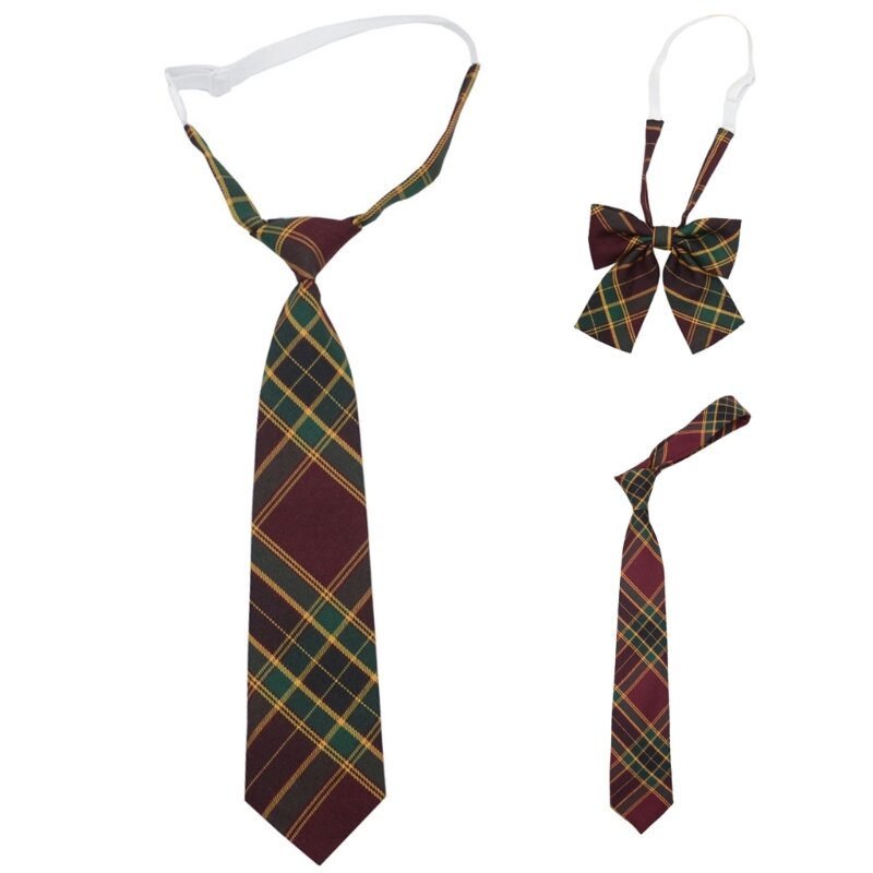 Галстук в клетку для девочек 2000-х годов с узлом, свободный галстук-бабочка, эластичный галстук на шее, галстук для ролевых игр