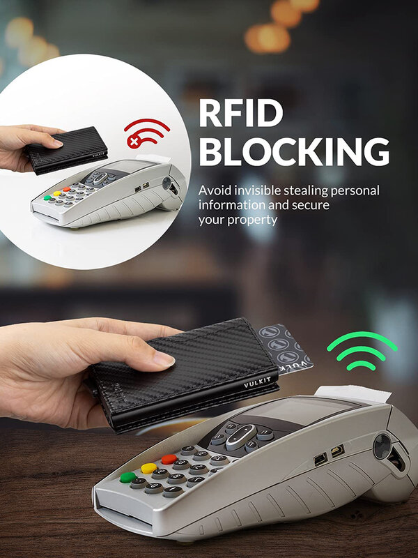 Tarjetero con doble ventana de identificación, billetera de cuero con bloqueo RFID, Pop-Up automático para tarjetas y notas