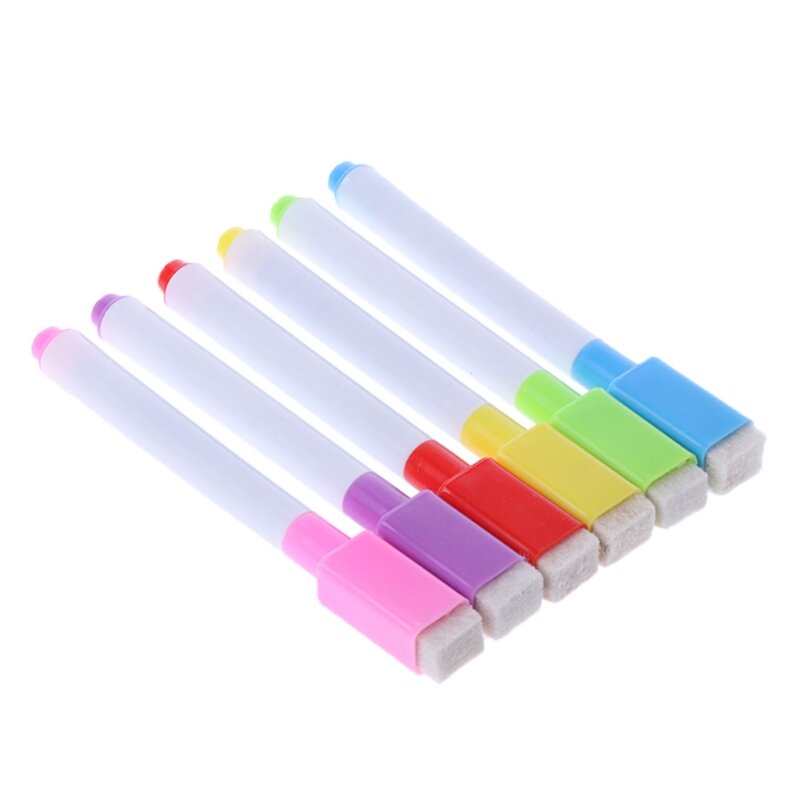 6 stks/set Whiteboard Uitwisbare Marker Pen Met Gum Schoolbenodigdheden Dropship