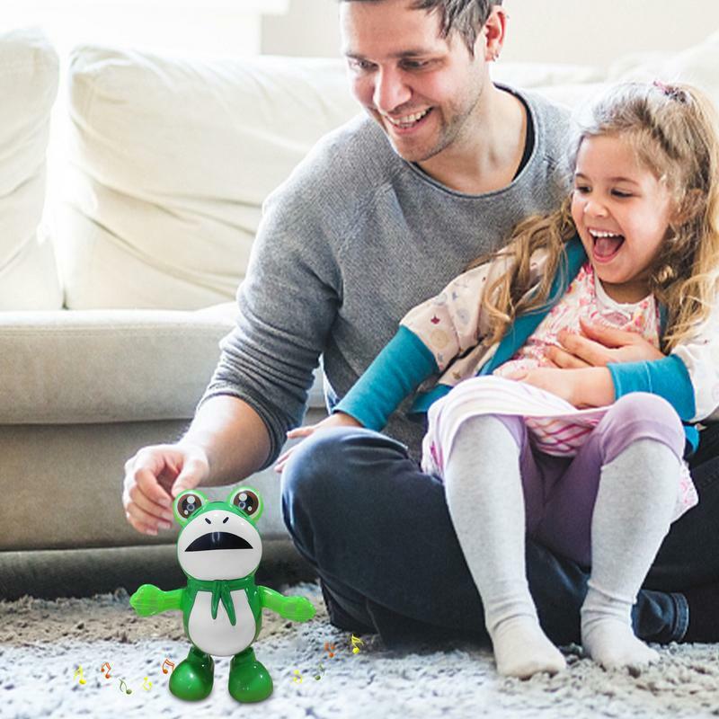 Mainan kodok elektrik mainan sensorik hijau untuk anak-anak mainan elektrik lucu untuk mengembangkan imajinasi menyala berjalan menari binatang mainan