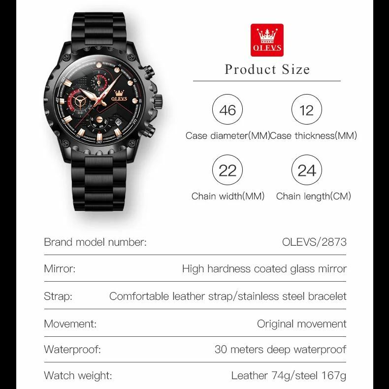 OLEVS jam tangan multifungsi pria, arloji Quartz olahraga bisnis modis, jam tangan multifungsi tanggal merek mewah terkenal untuk pria