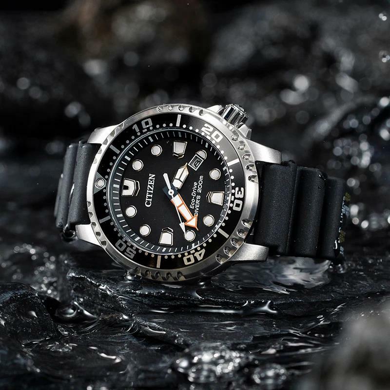 Jam tangan kuarsa olahraga asli jam tangan desainer pria bercahaya silikon jam tangan pria BN0150 Eco-Drive Series Black Dial