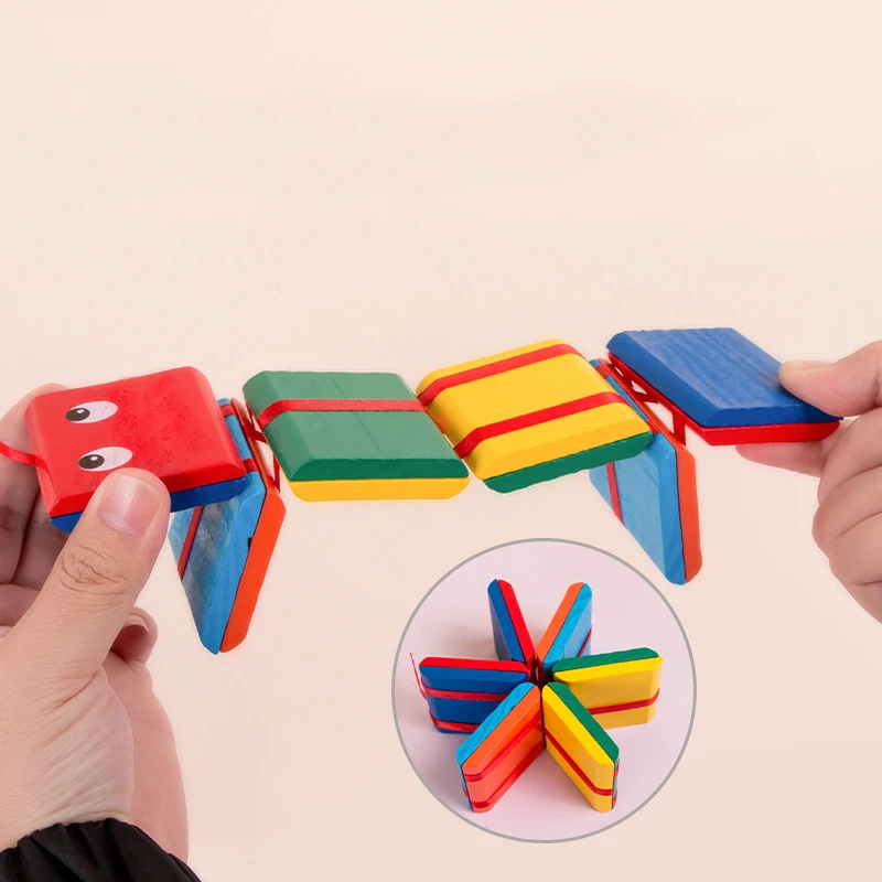 子供のための木製のスネークブロック,古典的なノスタルジック,早期教育玩具,幼稚園のプレゼントに無限の魔法のフリップおもちゃ