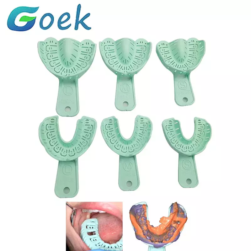 Bandeja de boca cheia de implante dentário Material de ferramenta de dentista, Molde parcial removível, fácil de dobrável, defletor verde, S, M, L, 3 pares
