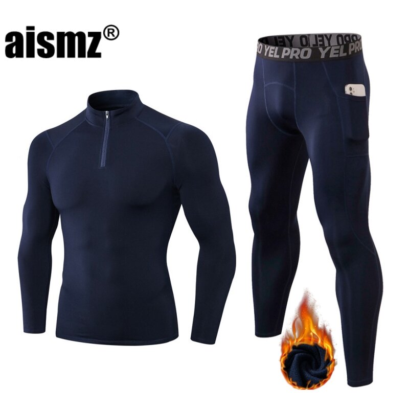 Aismz Fleece Thermo Underwear Winter Thermal Men Long Johns Warm Thermal Clothing Rashgard Kit Long Compression Underwear New
