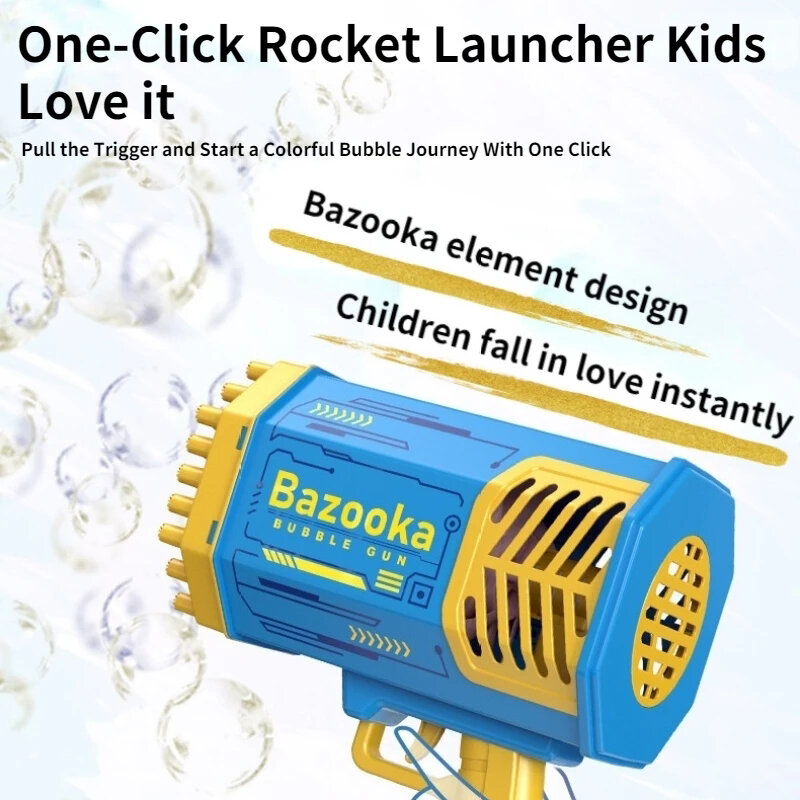 Pistol Gelembung Sabun Roket 69 Lubang Mesin Gelembung Peluncur Pistol Peniup Otomatis Mainan Sabun untuk Anak-anak Hadiah Mainan Yeros