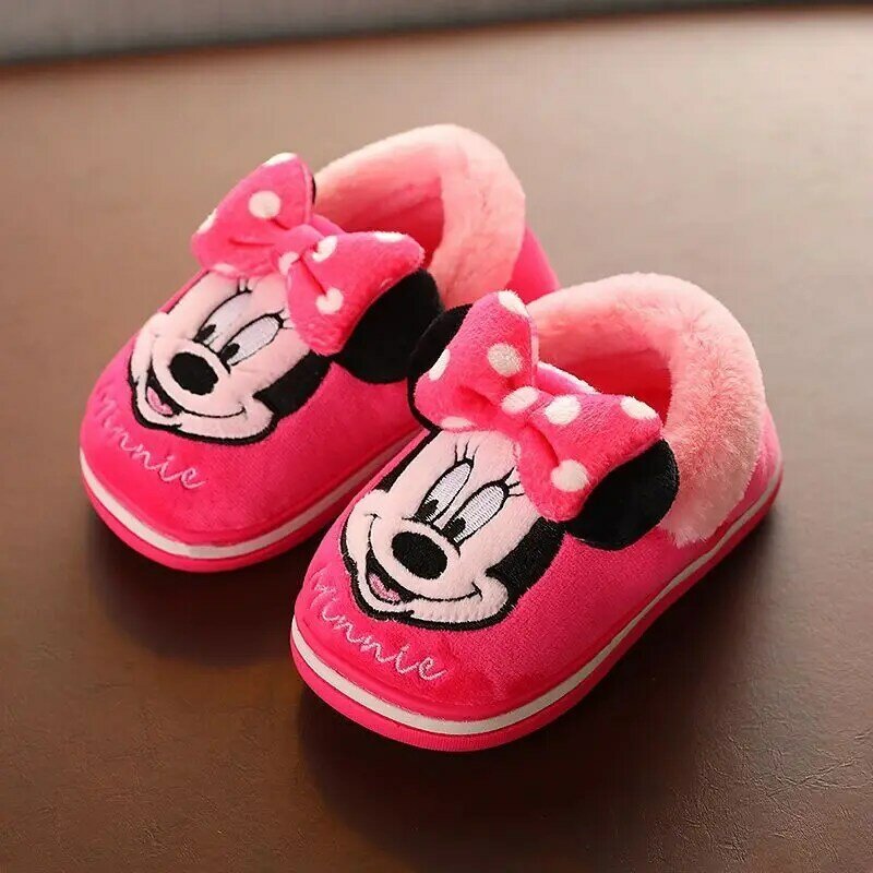 Disney Children's Slippers Winter Cartoon Boys Girls Mickey Minnie Non-slip Indoor Home Shoes Children Baby Cotton Size 15-21cm