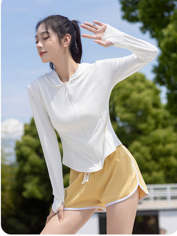 Bluza damska przycięte kurtki z kapturem odzież chroniąca przed słońcem kolarstwo na świeżym powietrzu sportowe do biegania płaszcze do fitnessu odzież sportowa