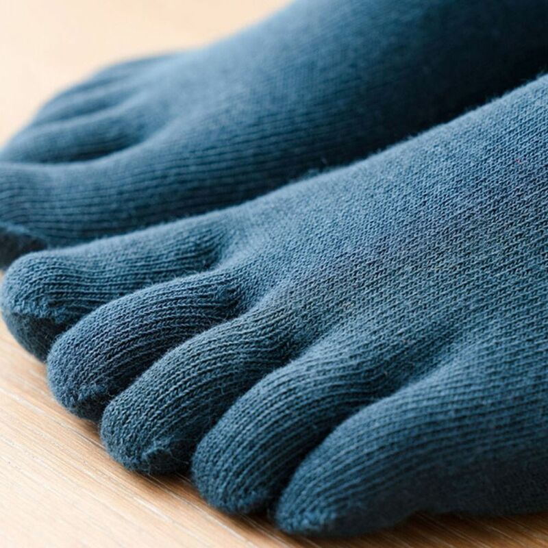ถุงเท้าห้านิ้วหนาฮาราจูกุสำหรับผู้หญิงถุงเท้าออกกำลังกายกีฬากันลื่นสีพื้นอบอุ่น