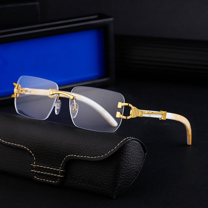 New Square Frameless INS Men's Sunglasses Imitation Wood Grain Sunglasses Fashion Women's Advanced Sunshade Mirror Flat Mirror